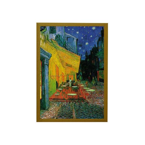 Van Gogh's side walk café at night - Reproduction with dark wooden frame