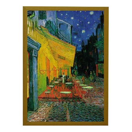 Van Gogh's Strassencafé - Kunstdruck mit gelbem Holzrahmen