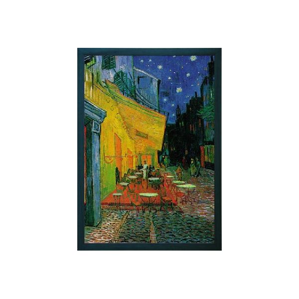 Van Gogh's - A sidewalk café at night - Reproduction in a blue frame