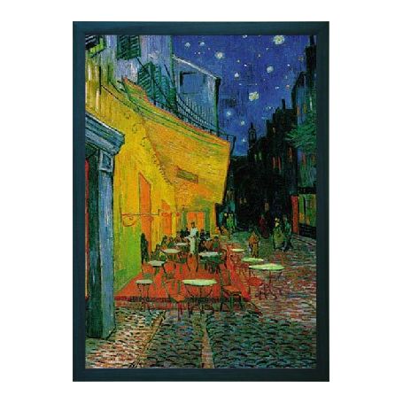 Van Gogh's - A sidewalk café at night - Reproduction in a blue frame