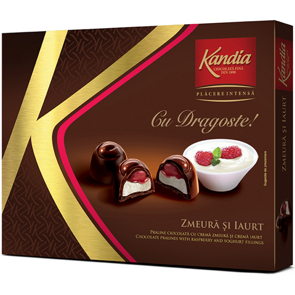 Kandia - Cu Dragoste! Praline ciocolată cu cremă zmeură și iaurt