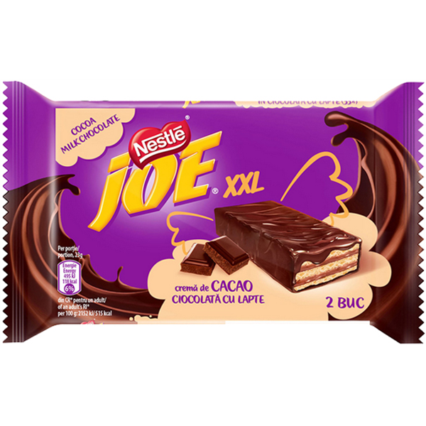 Joe XXL - Napolitane crocante cu crema de cacao invelite in ciocolata cu lapte